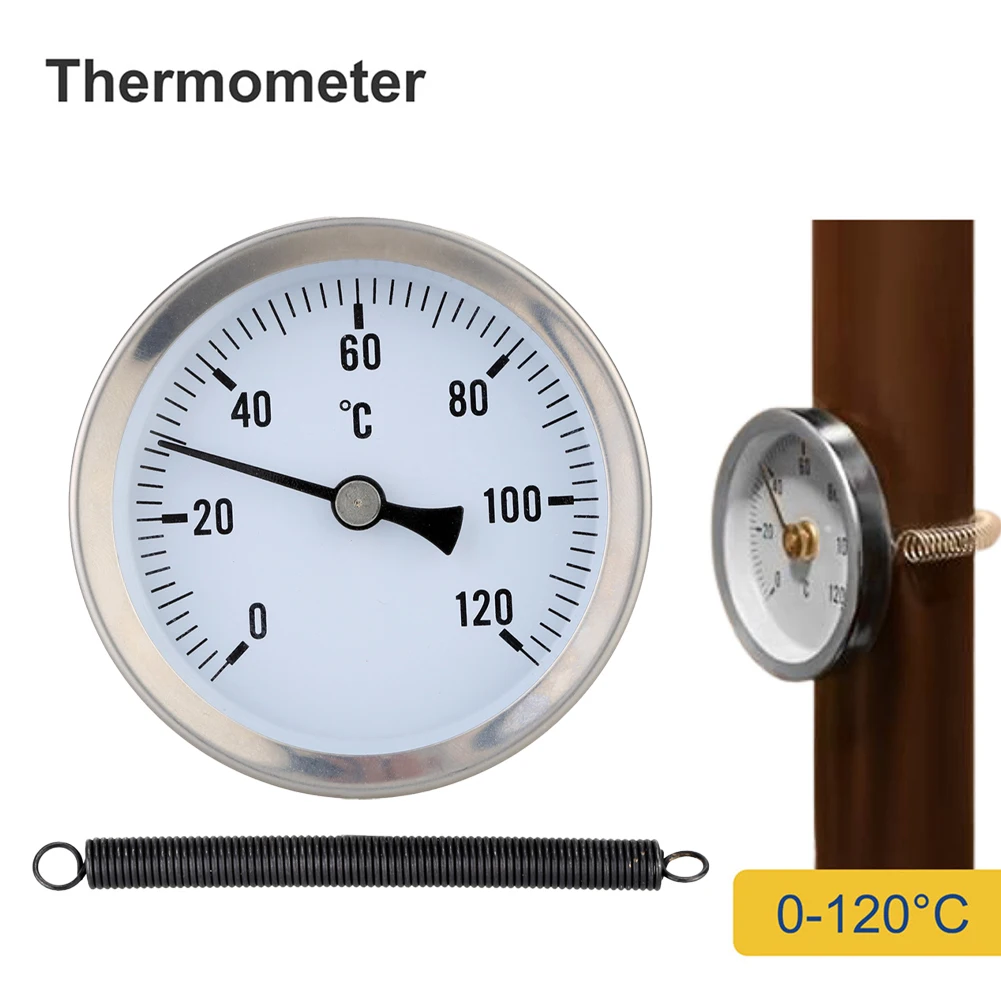 1pc Bimetall Pipe Thermometer 0-120°C Temperature Range With Fixing Spring For Heating Applications Industrial Processes