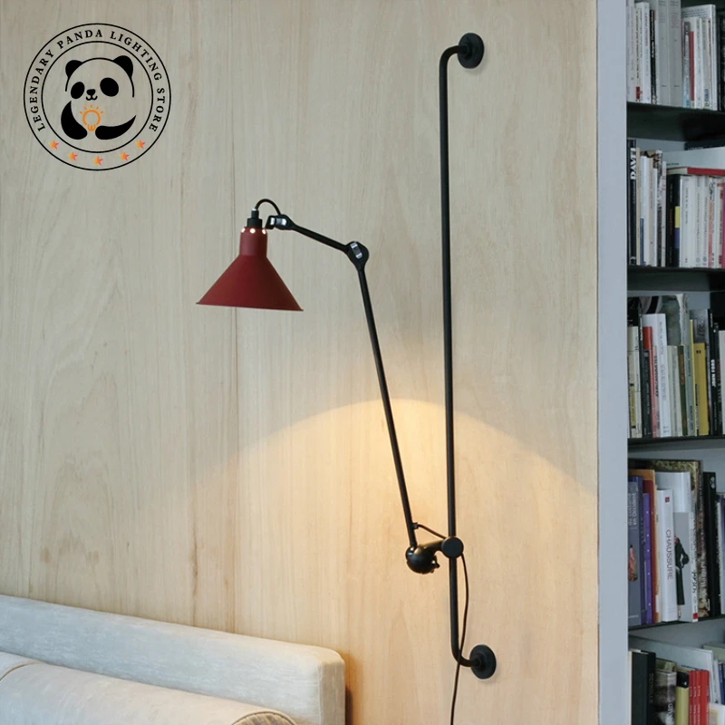 

Vintage Long Arm LED Wall Lamp E27 Rotatable Metal Reading Sconces Indoor Bedroom Hotel Room Decoration Background Light Fixture