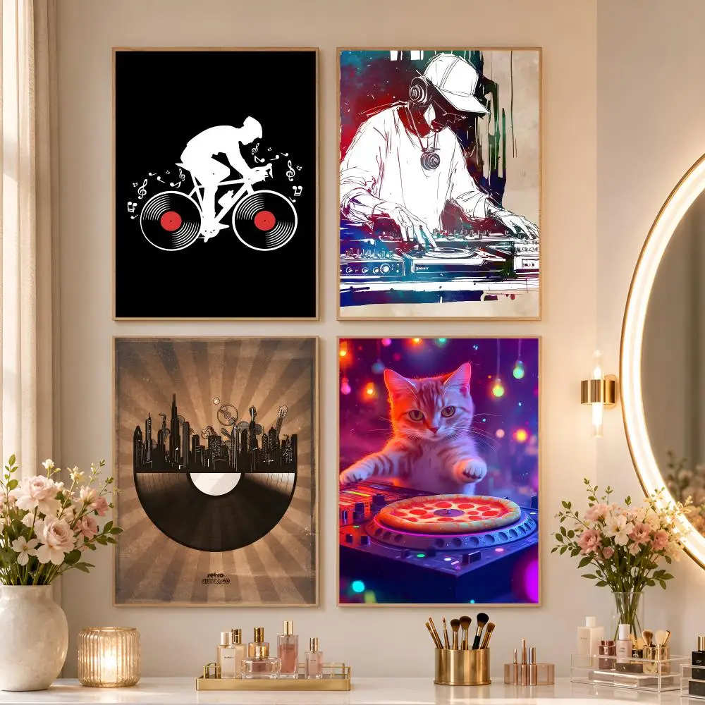DJ Turntable Poster Matte Self-Adhesive Wall Art Print Living Room Bedroom Home Wall Decor