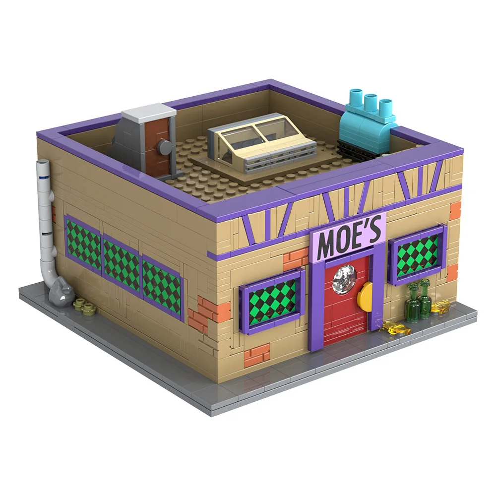 

MOC Simpsoned Moe’s Tavern Building Blocks Springfield Elementary School Cartoon Architecture Model Bricks Kids Educational Toys