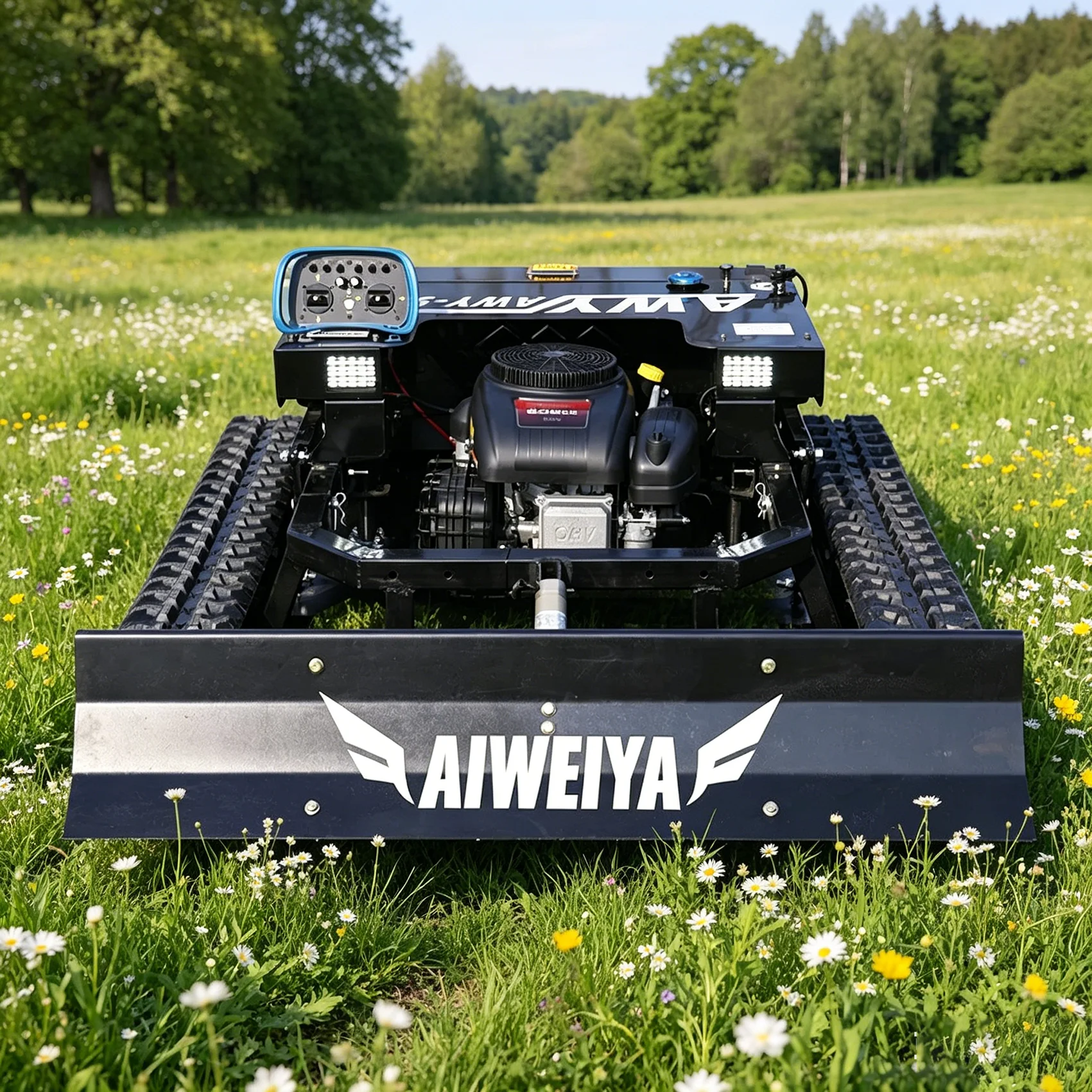 

Индивидуально настраиваемая газонокосилка с четырехтактным двигателем и дистанционным управлением, подходящая для использования в садах и на фермах.