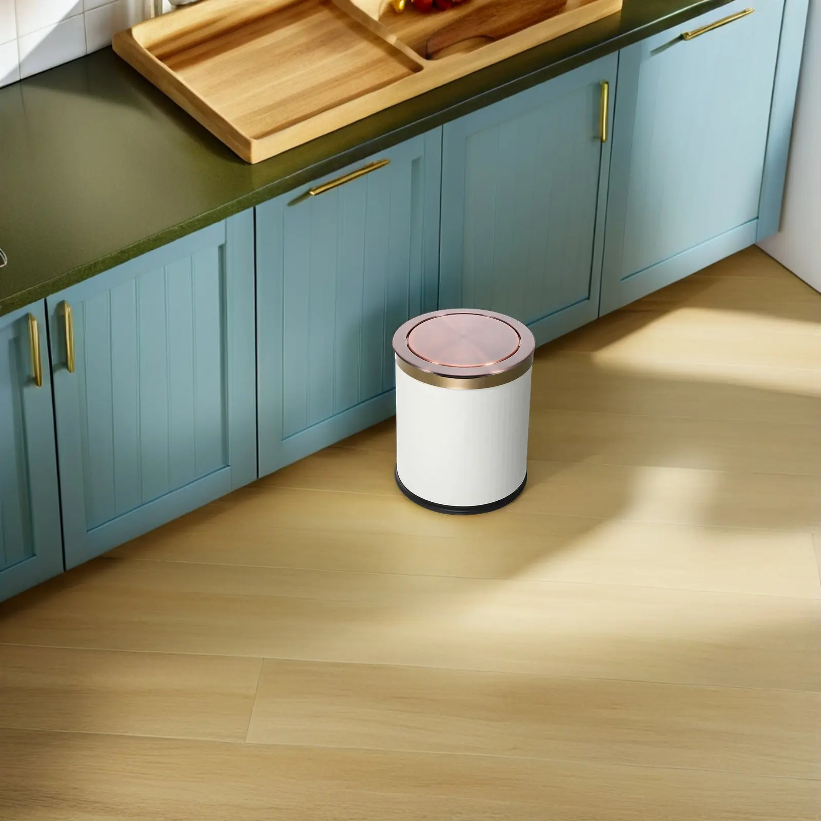 

Stainless Steel Round Recessed Trash Lid Embedded Swing Cover for Kitchen Bathroom Countertop Garbage Can Built-in Waste Basket