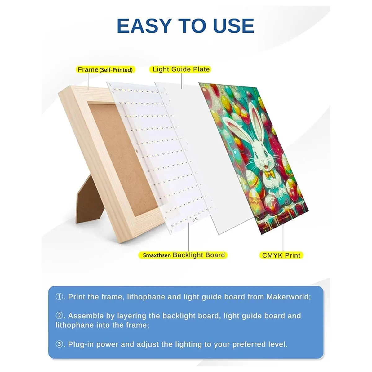 MALL LED Backlight Board Kit for Monochrome PETG PLA Filament 3D Printed Lithophanes,6500K White Light Kit 1 Pack