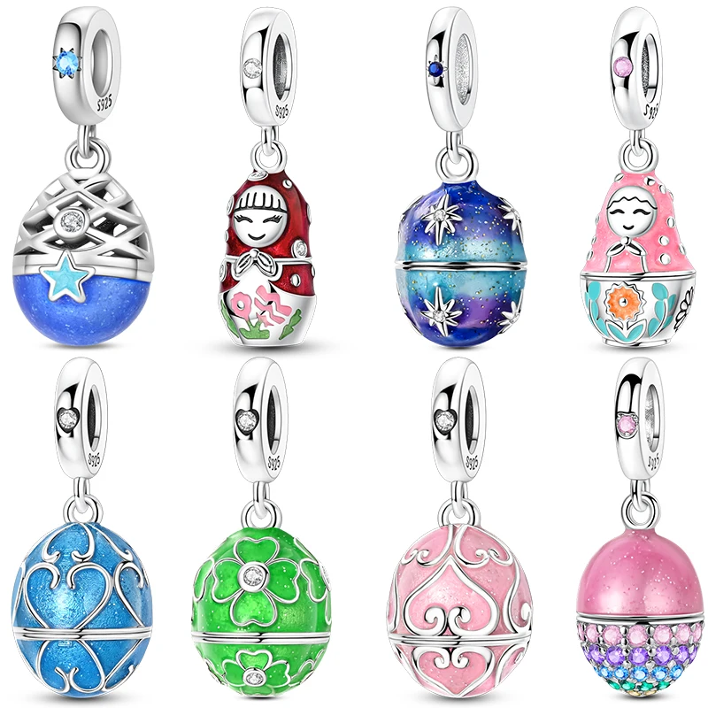 Bestseller 925 Sterling Silber Überraschungs-Schmetterling Osterei Polka Dot Puppen-Anhänger Passend für Original-Armband DIY Schmuck Geschenke