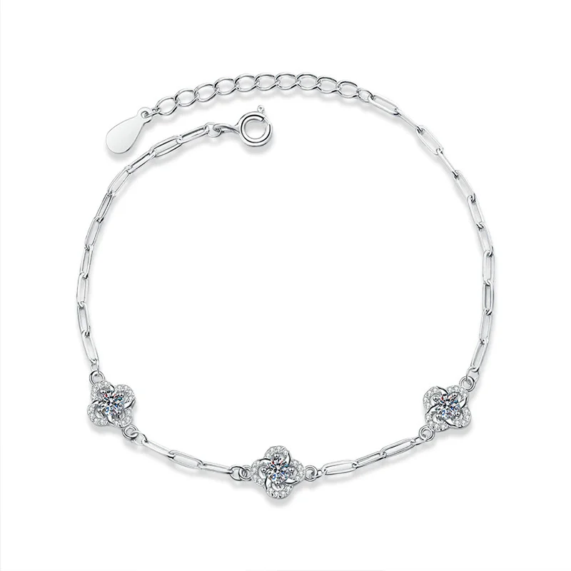 

S925 sterling silver women's bracelet, moissanite clover leaf, European and American popular fashion jewelry, party accessories
