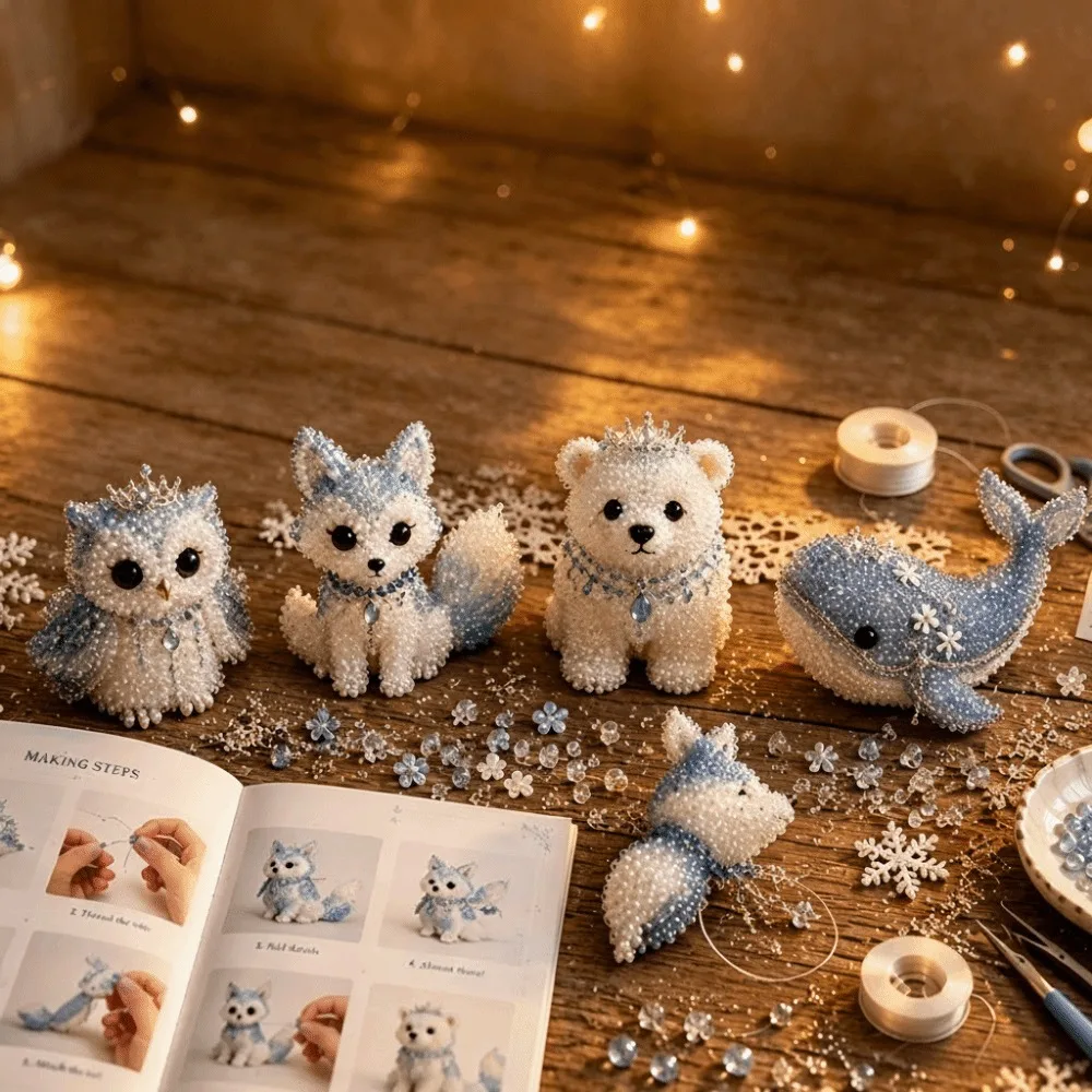 Tiny Beads 3D Beaded Animal Kit Animal Shape Cute Design Handmade Bead Art Kit Creative Craft 3D Beaded Ornament Set
