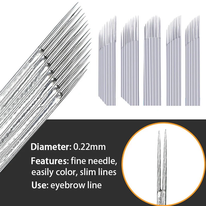 

100pcs Disposable Double Microblading Needles 1/2/3 Rows Lamina Tebori Permanent Makeup Tattoo Needle Blade for Eyebrow Makeup