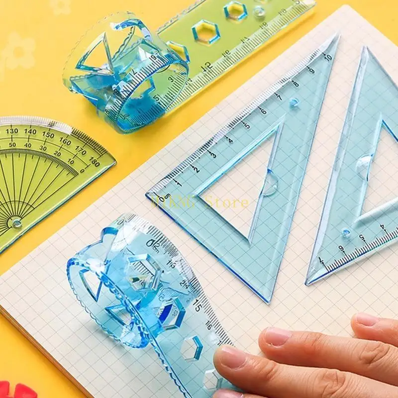 4pcs/pack数学ジオメトリルーラーキットポータブル描画ツール学生ギフトセットルーラー測定範囲0-15cm/0-20cm