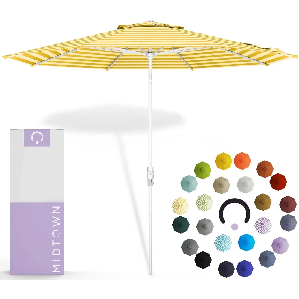 

Swelt 8-Foot Patio Umbrella with Terylast Sunny Stripes Pattern in White and Yellow Polyester Material and Fiberglass Ribs