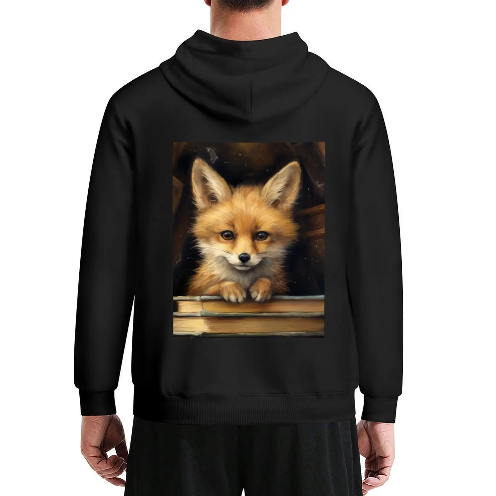 

little cute fox puppy in books Hoodie men's sweat-shirt mens designer clothes men's coat men's clothing hoodie oversize