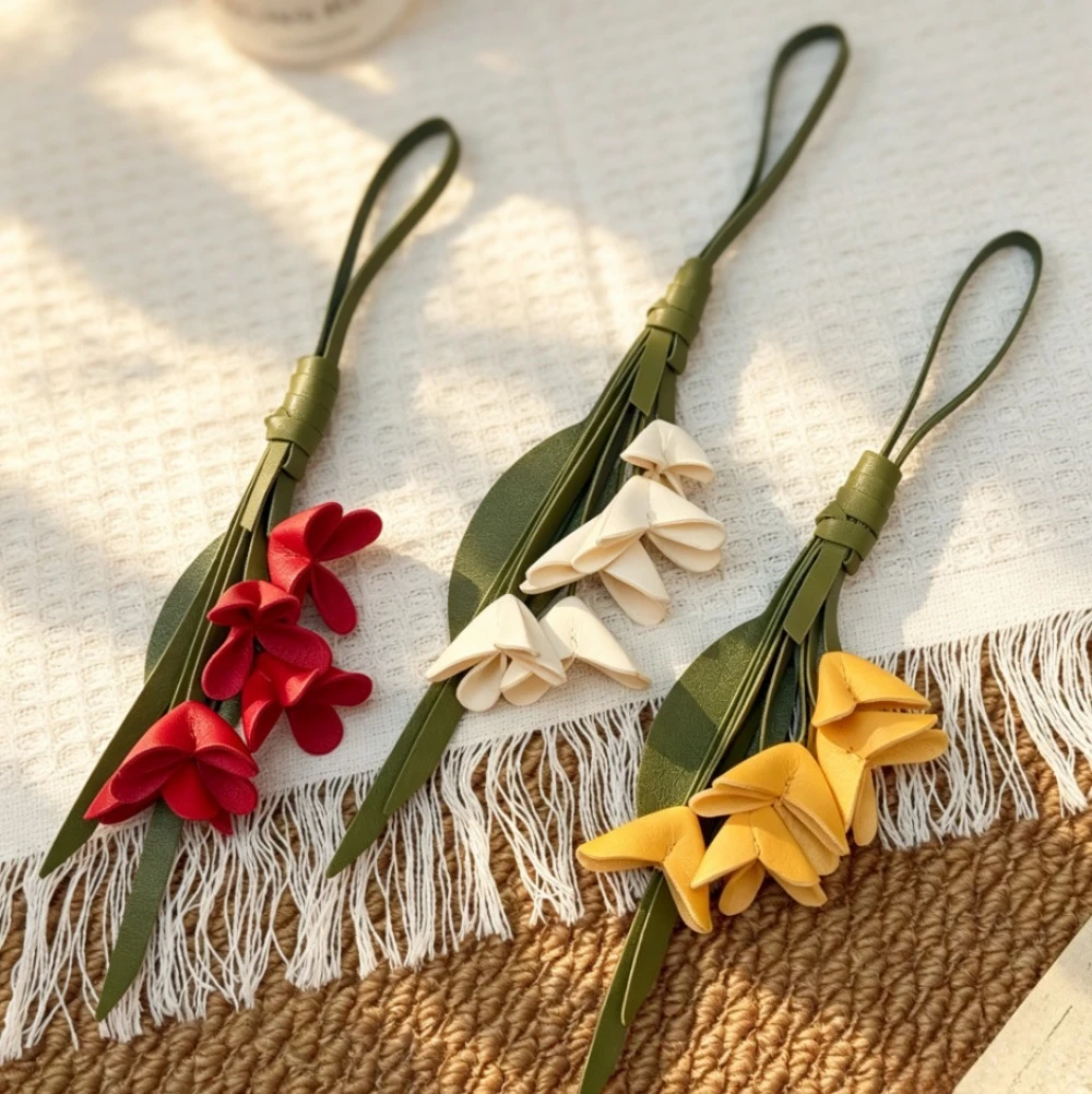 Minimalist Osmanthus Themed Leather Bag Charm, Cute Golden Osmanthus Premium Accessory for Backpack Handbag