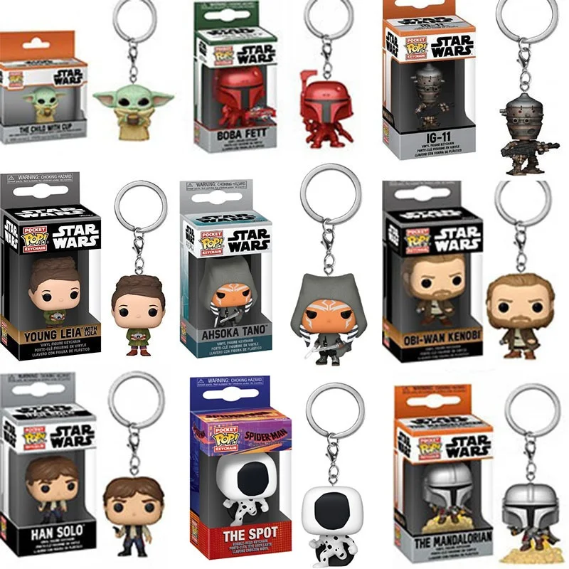 FUNKO POP Star Wars Obi-wan Kenobi The Child Baby Yoda with Cup Boba Fett the Mandalo Keychain Pocket PVC Figure Toys Keyring