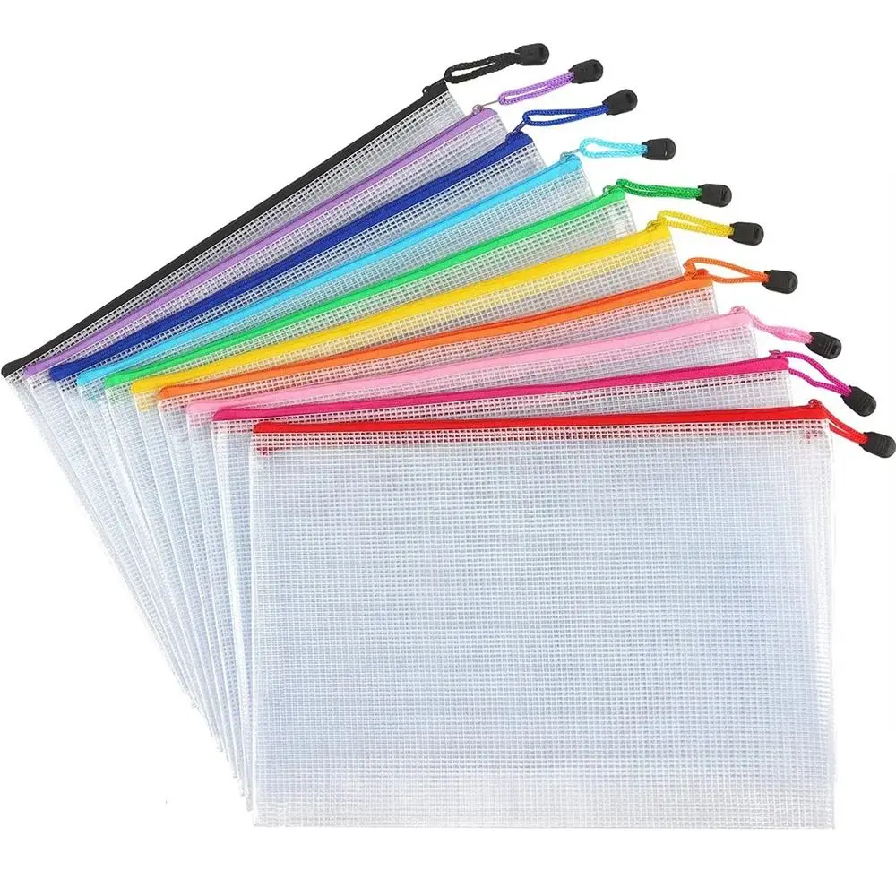 A3/A4/A5/A6 Mesh Zipper Pouch Large Capacity Waterproof File Organizer Plastic PVC Storage Bag Stationery