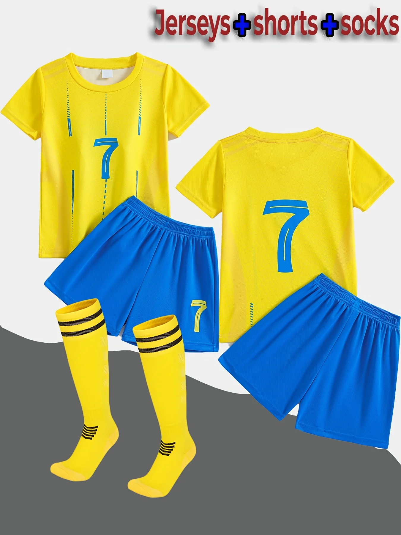 

Children's Size 7 Football Outfit T-Shirt Shorts Socks Set Breathable Sweat-Wicking Soft Fabric Comfortable Multi-Color Options