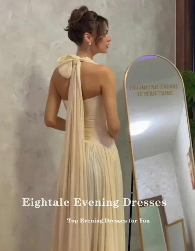 Eightale Evening Dresses V-Neck Pleats Floor Length Customized Floor Length Crepe V-Neck Prom Party Gown Vestido De Fiesta image 4