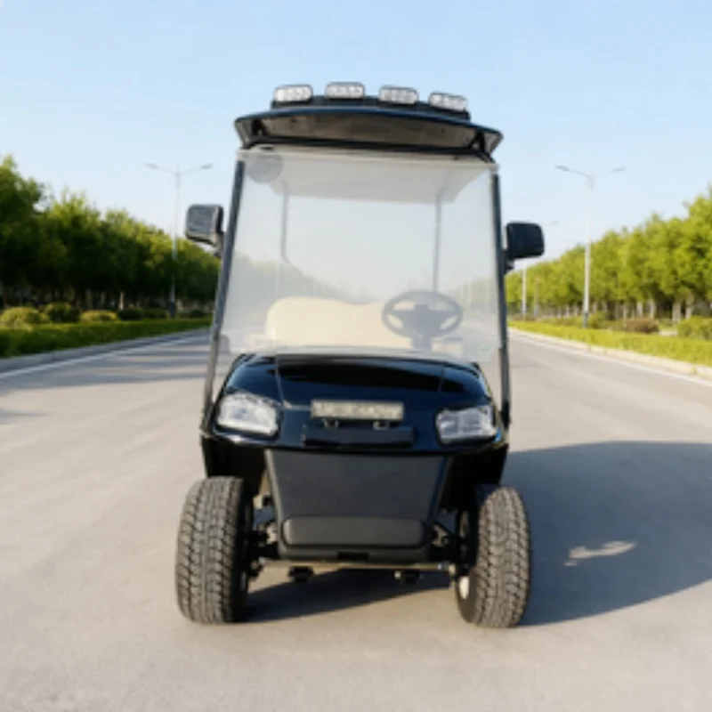 

VIP-початый клубный автомобиль для гостей, 2-местная электрическая тележка для гольфа для взрослых с задним грузовым ящиком, светодиодные ленты на крыше, трансформируемая грузовая тележка