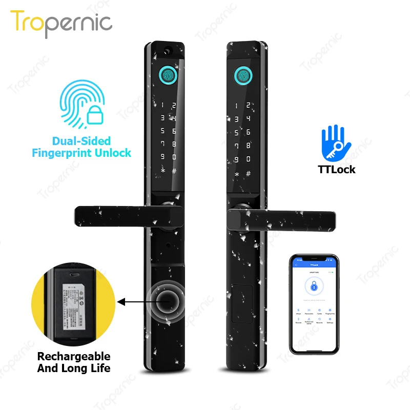 Tropernic Waterproof Biometric Wifi  Mobile App Smart TTlock Fingerprint Sliding Door Lock