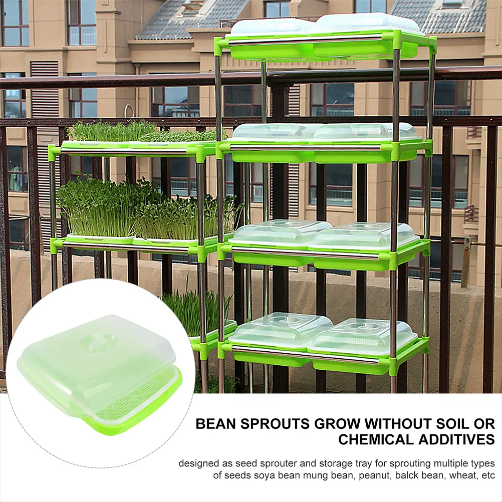 2 Sets Seedling Tray Planting Starter Wheatgrass Storage Trays Veggie Sprout with Lid Grower Plastic Garden Supplies Bean