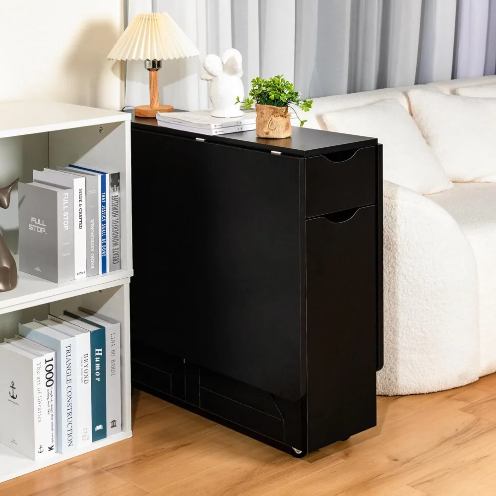 โต๊ะรับประทานอาหารพับได้ ประหยัดพื้นที่ โต๊ะรับประทานอาหารพับได้พร้อมลิ้นชัก ชั้นวางและชั้นวางไวน์ โต๊ะวางใบไม้สําหรับพื้นที่ขนาดเล็ก