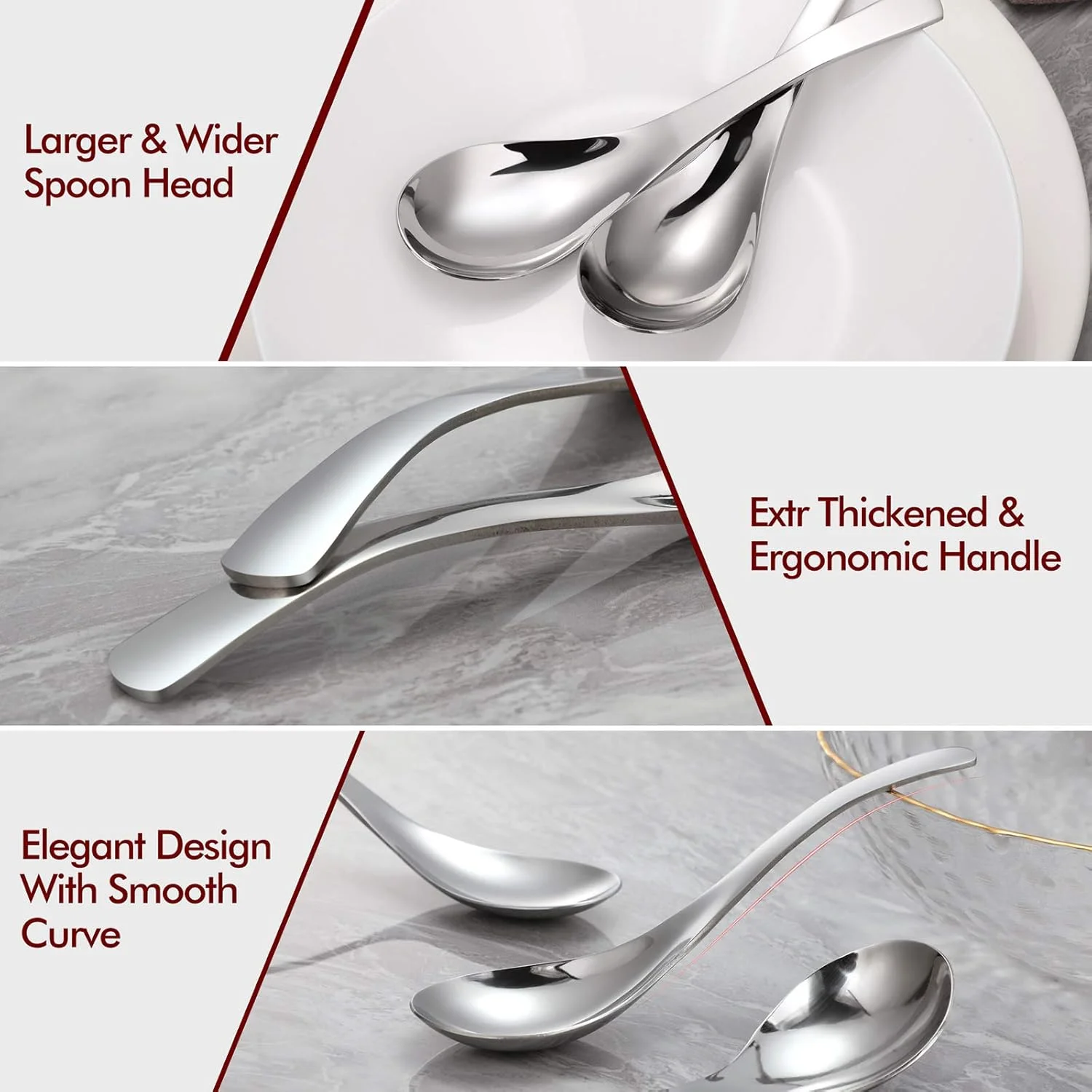 Heavy Soup Spoon, High-Grade Stainless Steel Dessert Spoon, Tabletop, Dinnerware Set, Classic Simple Design, Dishwasher Safe