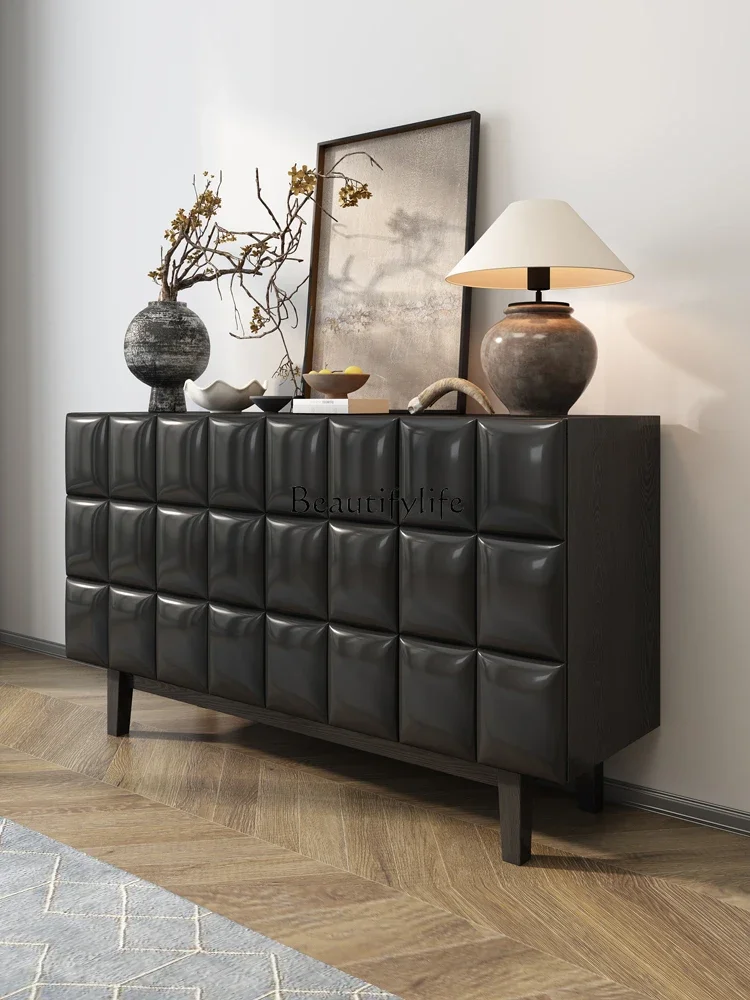 

yj21 Medieval solid wood against the wall integrated light luxury side cabinet black French retro living room locker