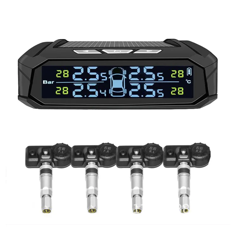 

Precision Car TPMS Tyre Pressure Monitoring System Solar Power Digital Display Auto Security Alarm Systems With Sensors