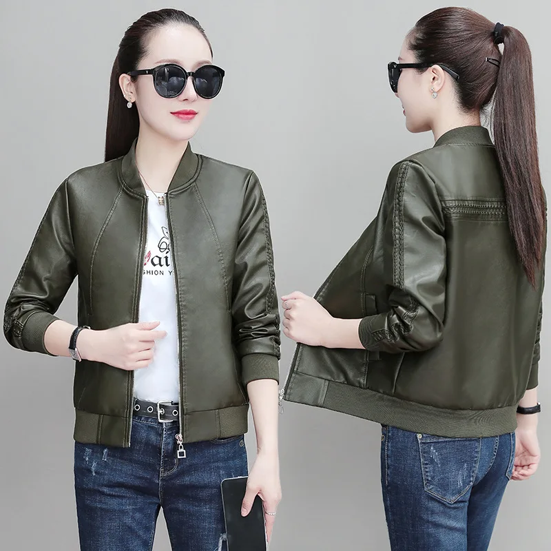 2025 Spring Autumn Women Short Imitation Leather Jacket New Solid Color Zipper Ladies Locomotive Coat PU Leather Jacket Female