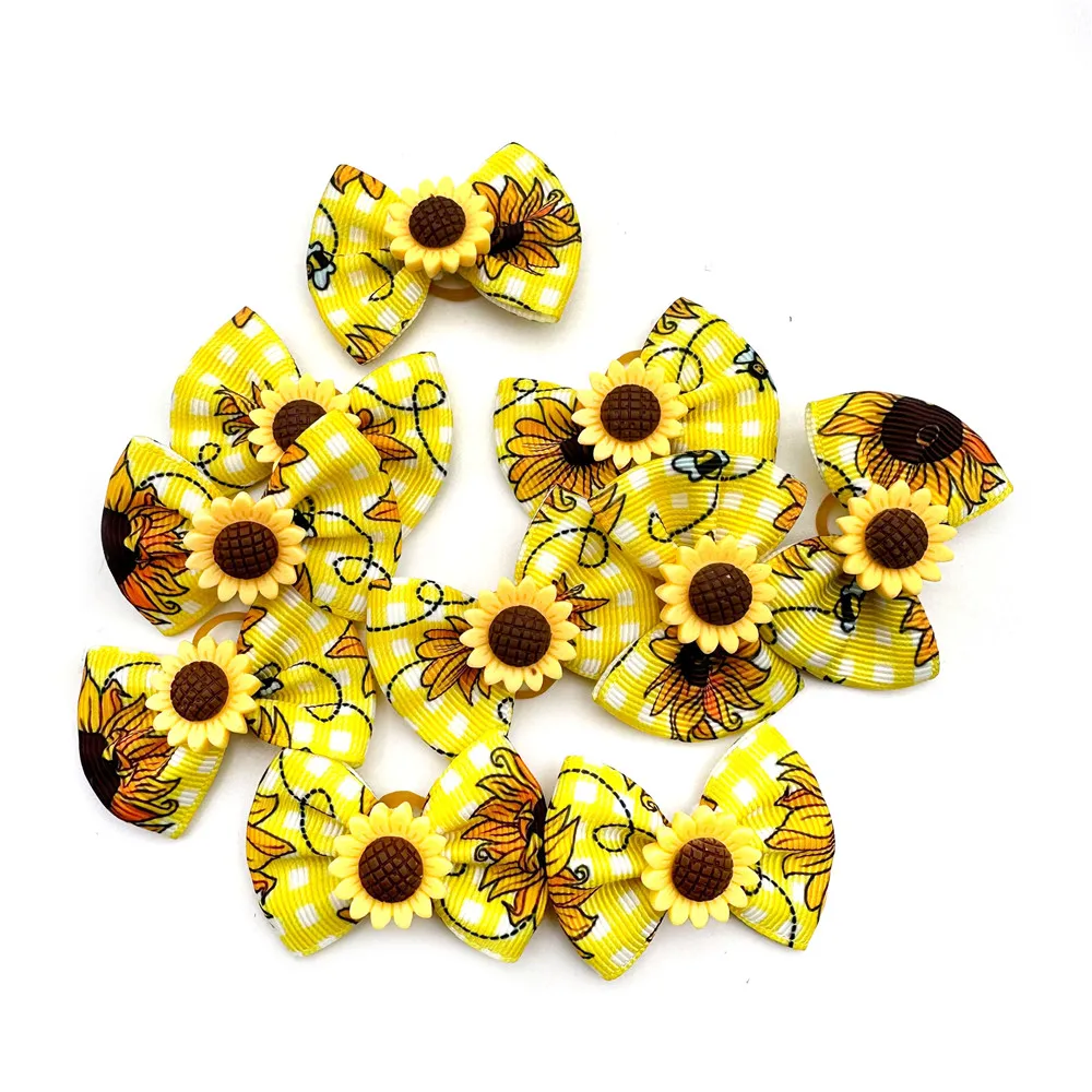 50pcs Bee Style Dog Bows Pet Supplies Small Dogs Hair Accessories Flowers Style Dog Hair Bows for Girl Boy Dog Accessories