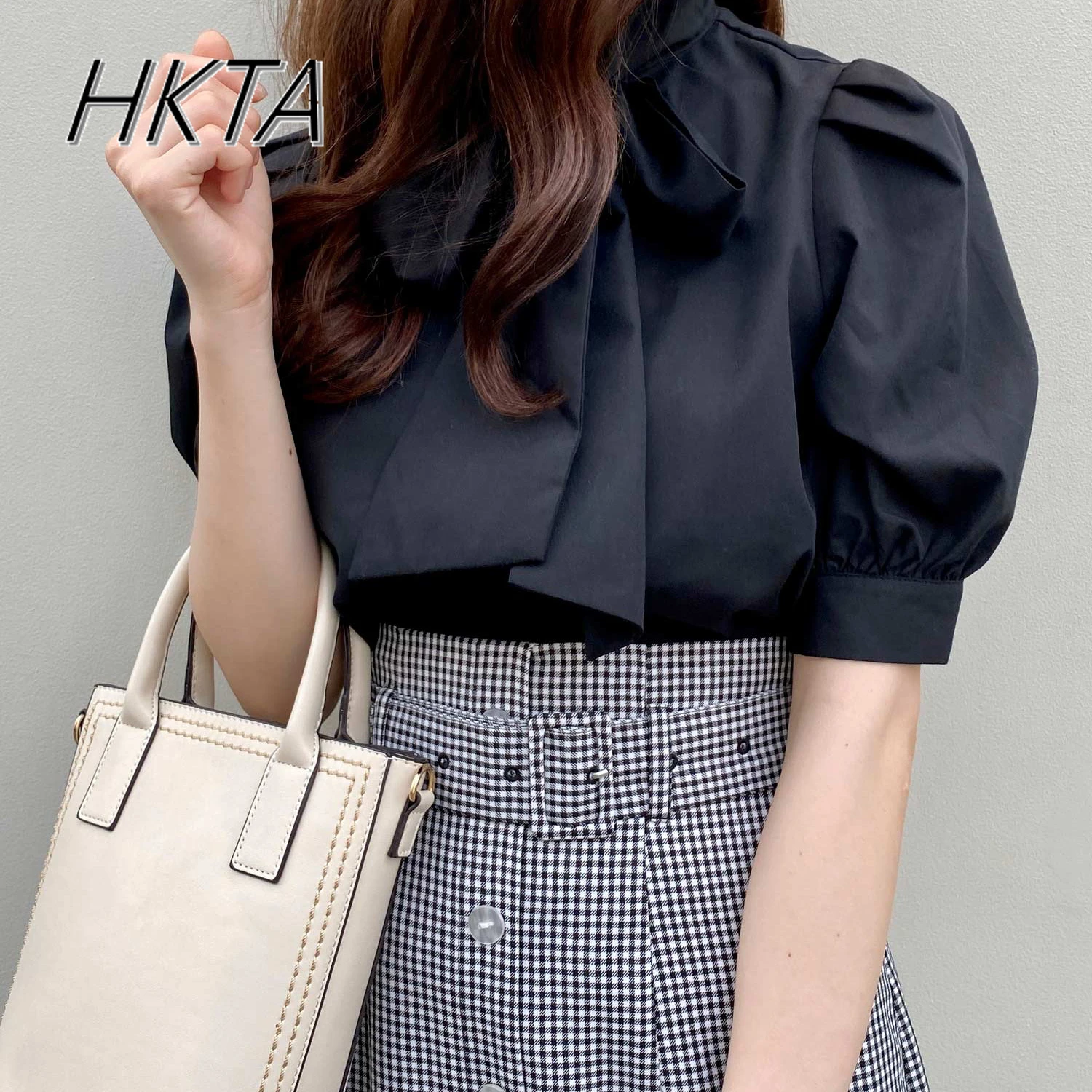 

Original Japanese Bow Streamer Short-sleeved Shirt Women 2025 Summer Black and White Blouse Cardigan Top Commuter Daily Camisas