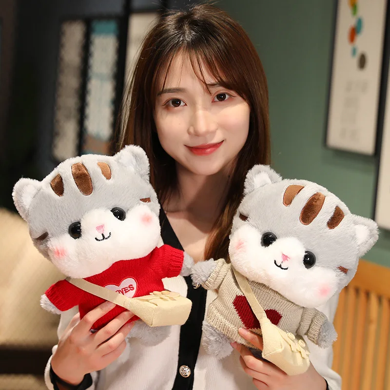 30cm Cute Cat Plush Toy Kawaii Stuffed Animals Kittey Wearing Sweater Hat Bag Glasses Plushies Doll Anime Soft Kids Babys Toys