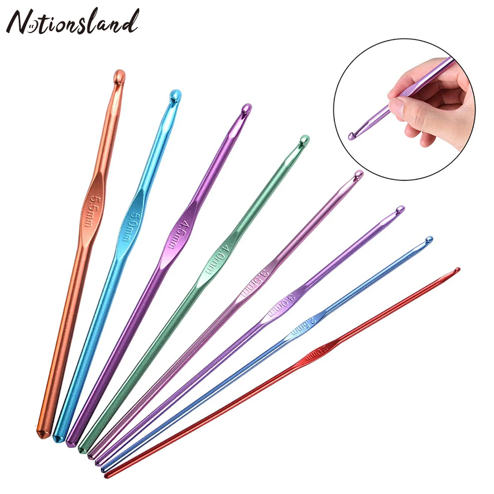 8pcs 2.0-5.5mm Ergonomic Crochet Hook Set Multicolor Aluminum Crochet Hooks Professional Crochet Needles for Crocheting