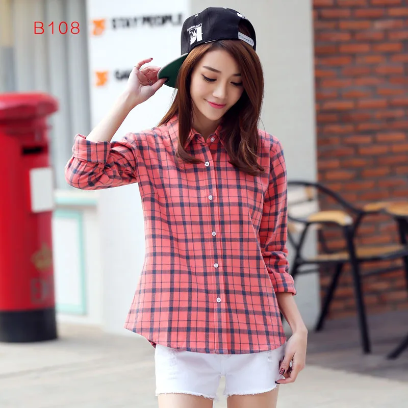 2023 Spring Autumn Flannel Women\'s Plaid Shirt Long Sleeve Cotton Woman Blouses and Tops Loose Casual Sweet Lady Shirt Clothes