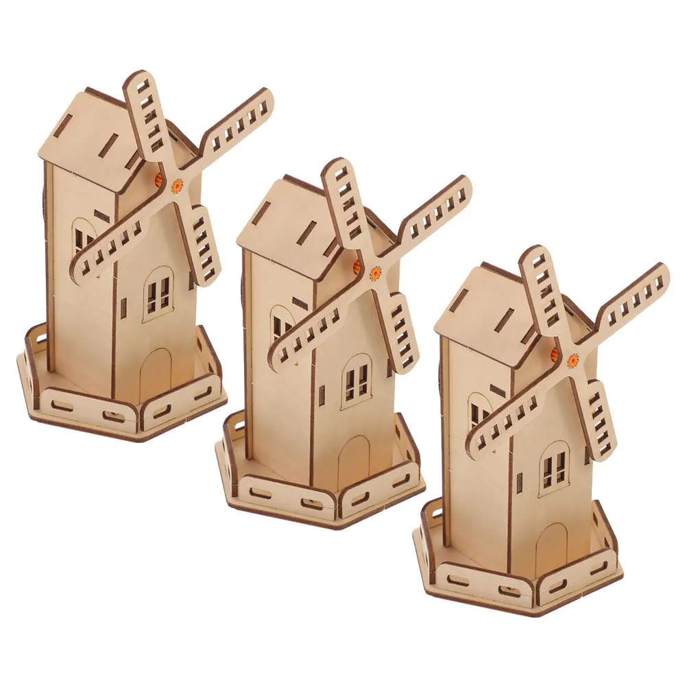 3개 세트 태양광 발전 풍차 STEM 과학 공예 키트 DIY 목조 주택 건설 교육용 과학 실험 프로젝트