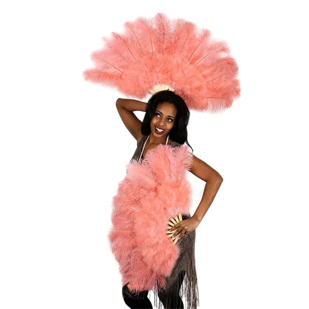 Customized Blue Large Hand Feather Fan 13Bars Ostrich Feather Hand Fan Foldable 130CM Stage Performance Dancer Props Show Decor