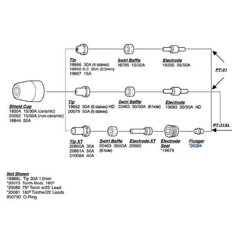 Bicos De Plasma Com Pontas Estendidas, Suprimentos De Solda, Cortador, Lg-40, Pt-31, 18866L, 200Pcs