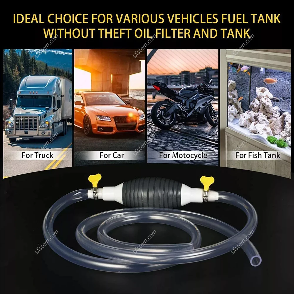 Automobile Manual Fuel Tank Suction Pipe Suction Pipe Self-priming Oil Pump 2-Meter Tube+1 Airbag+2 Metal Clamps