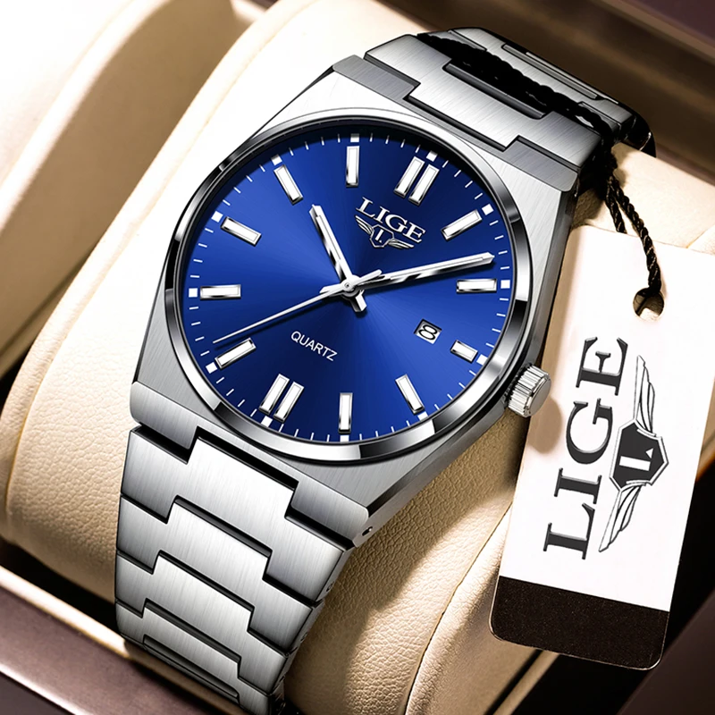 LIGE Business Men Watches Luxury New Top Waterproof Stainless Steel Quartz Wrist Watch Man Silver Luminous Clock Relojes Hombre