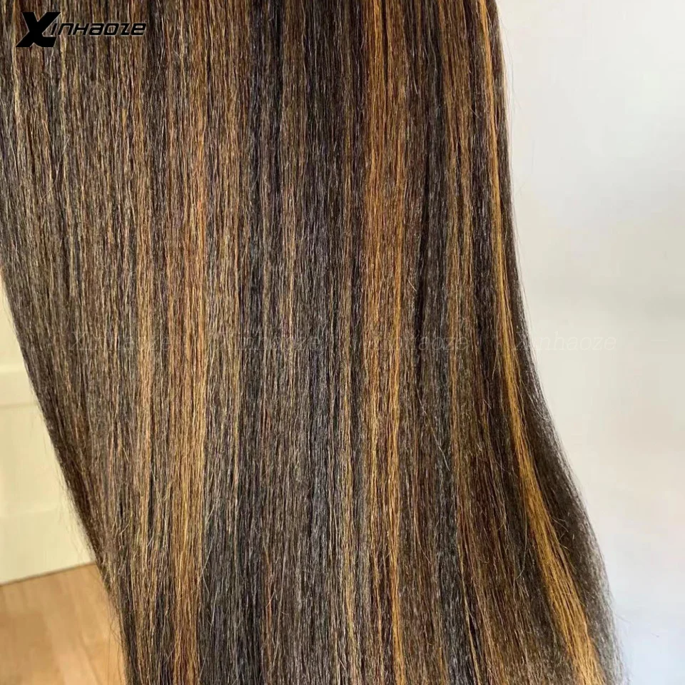 Highlight Kinky Straight Light Italian Yaki 13x6 Front Human Hair Wig Preplucked 180% Light Yaki Silk Top Human Hair Wigs
