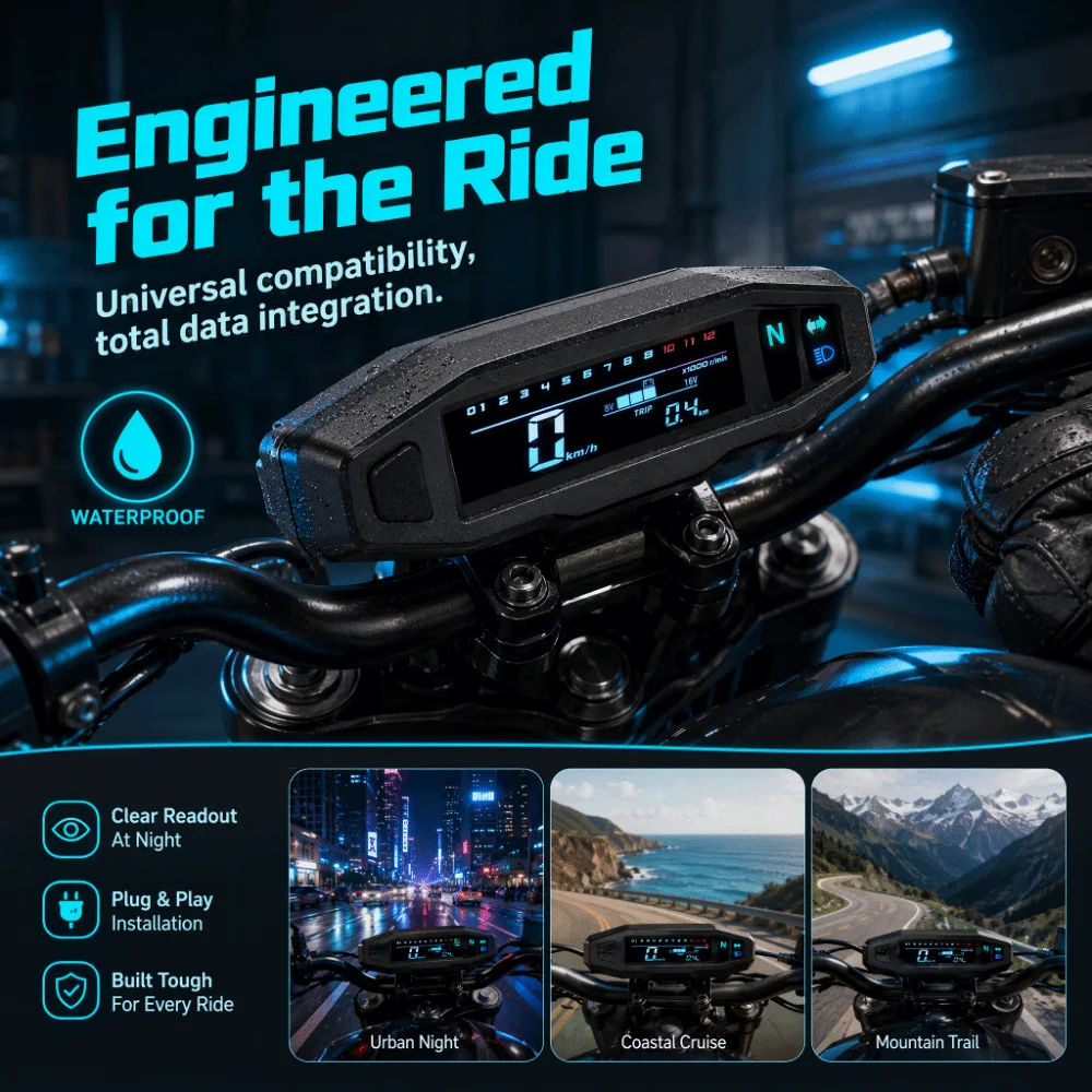 Digital Multifunction Motorcycle Speedometer Easy Install Waterproof Universal Motorcycle Gauge LCD Motorcycle Meter Motorcycle