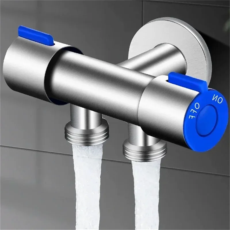 

1 Inlet and 2 Outlet Dual Control Handle Stainless Steel Angle Valve,Bathroom Faucet Triangle Valves For Washing Machine Toilet