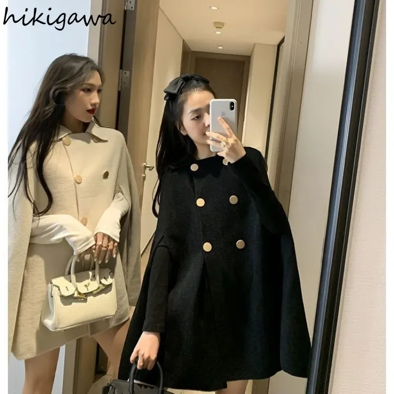 Wool Coat Women Korean Fall Winter Clothing Fashion Vintage Oversized Outwear 2024 Ropa Mujer Double-breasted Temperament Jacket