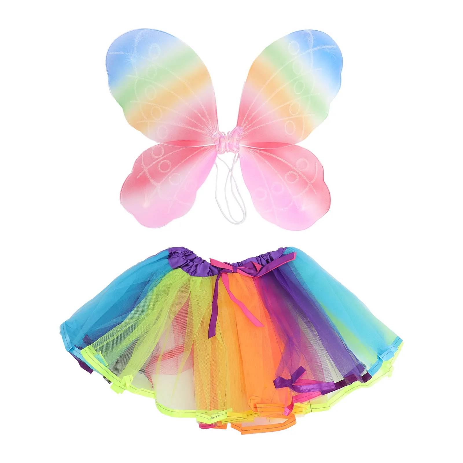 1 Regenboog Vlindervleugels Tutu Rok Kinderkostuum Feestkostuum Prom Opera Wing Accessoire Cosplay Rok Set Kinderen