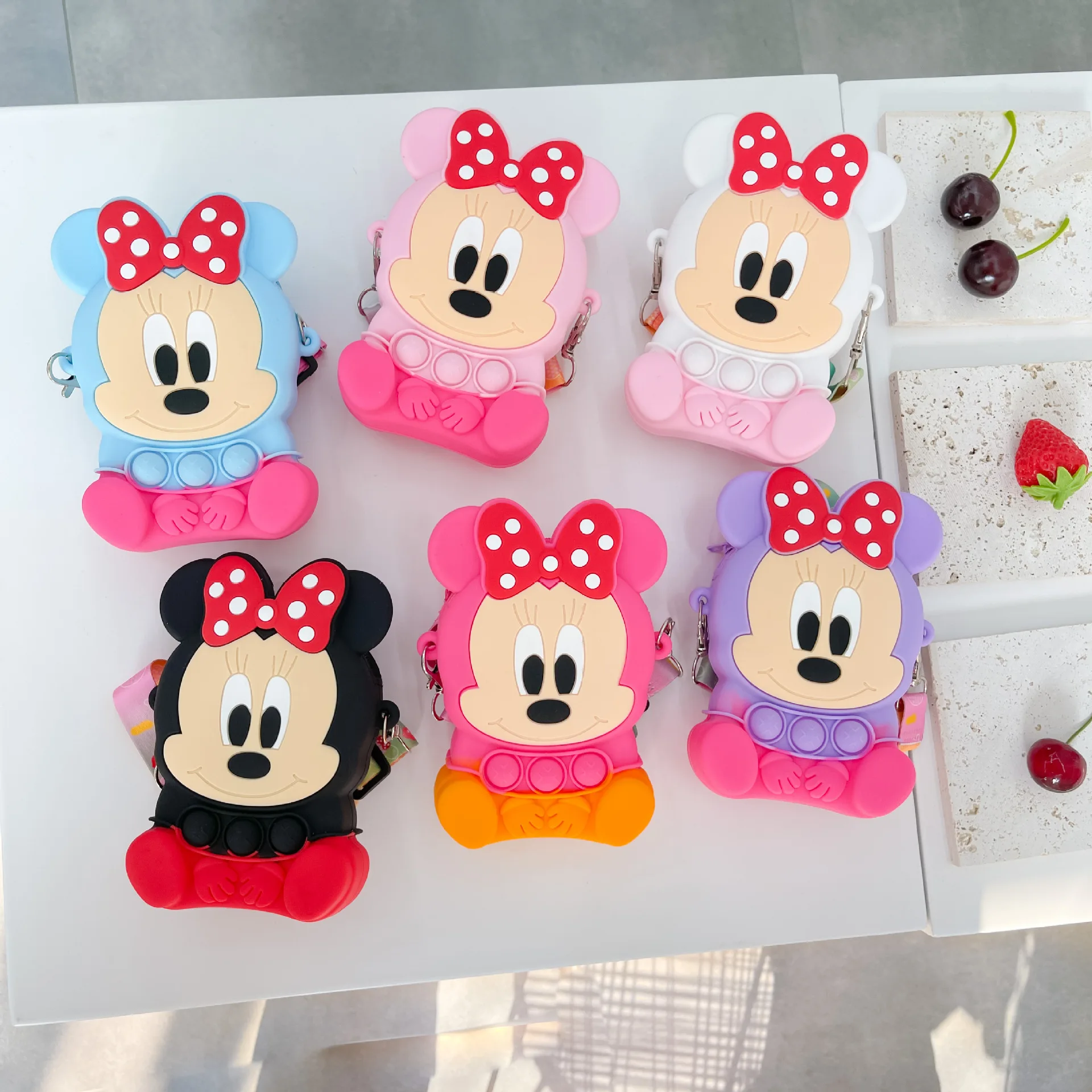 Disney Mickey Mouse Children\'s Silicone Satchel Bag Figure Cute Minnie Anime Coin Purse Girl kids Birthday Small Bag Toy Gift