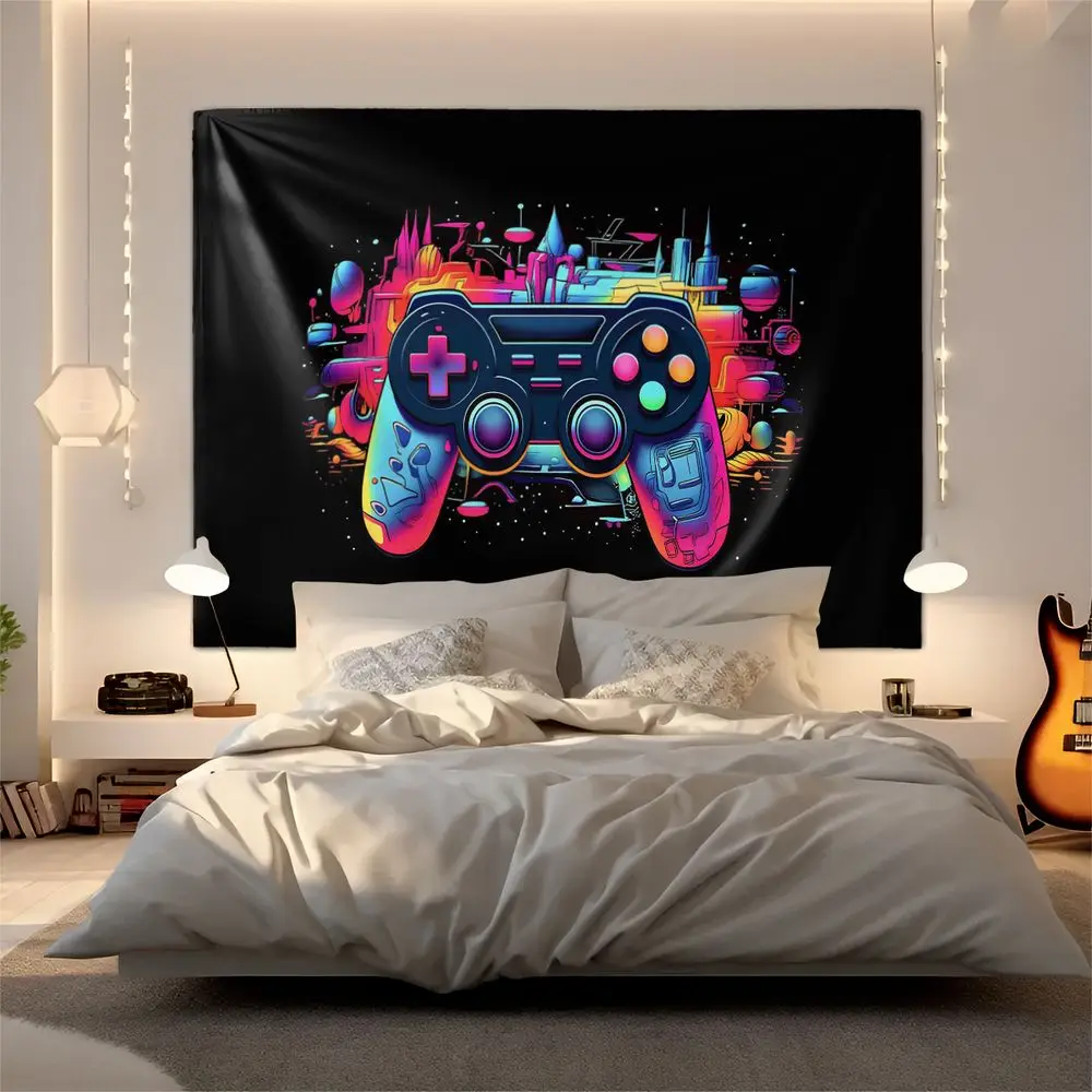 Neon Gaming Controller Tapestry Wall Tapestry Wall Hanging Digital Print Backdrop Decor for Bedroom Gamer Room Decor