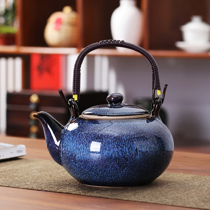 

Japanese Style Kung Fu Tea Set Kiln Transformed Lifting Beam Teapot Ceramic Teapot Simple with Filter Tea Maker Single Pot