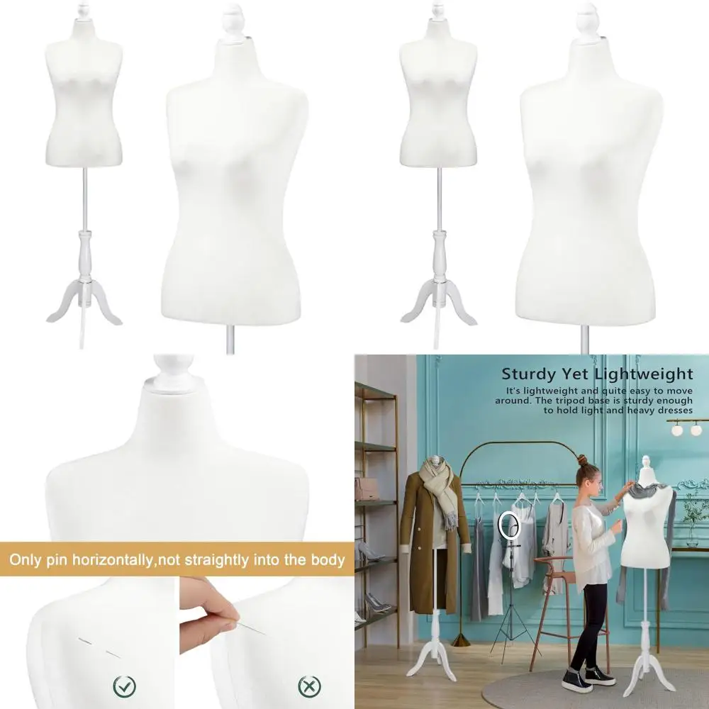 

Medium White Dress Form Size 10-16, Adjustable Height, Upgraded Tripod Stand, Mannequin for Sewing and Display