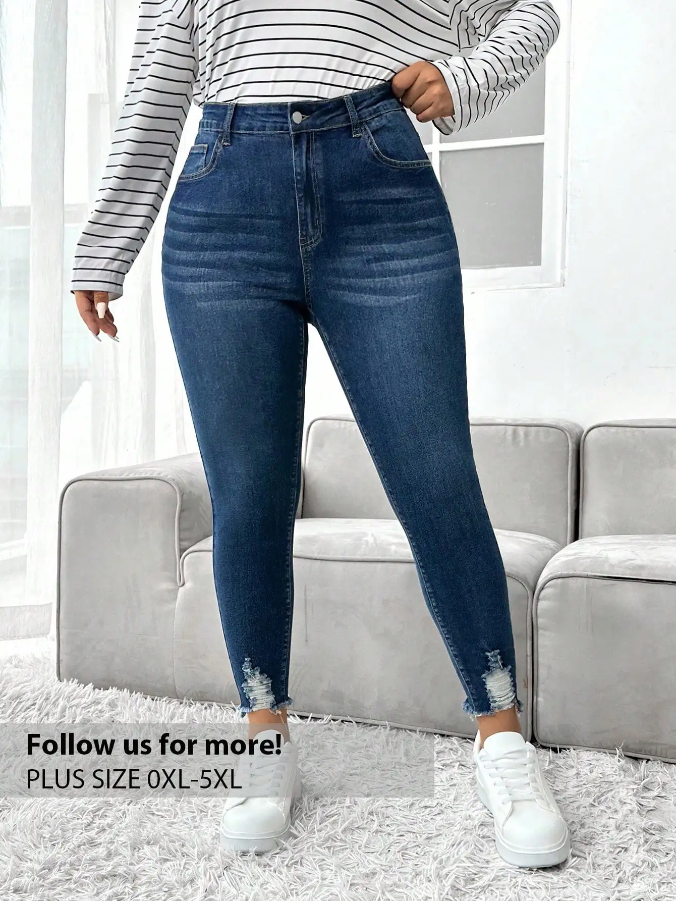 

Джинсы женские с высокой талией, облегающие, с эффектом потертости, больших размеров