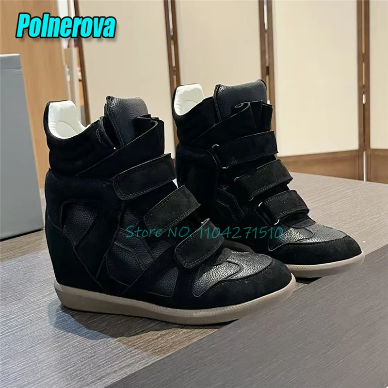 

Spring Autumn 8CM High Heels Women's Short Boots Fashion Versatile Patchwork Thick Bottom Casual Sneakers Height Increase Shoes