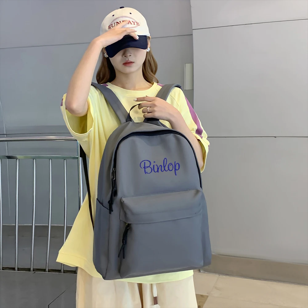 Simple Student Backpacks Personalized Name Spring and Summer Large Capacity Outdoor Girls' Backpacks Solid Color Nylon Backpacks