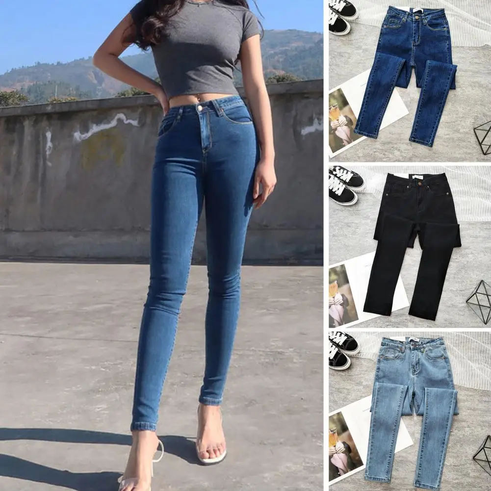 

Women Pencil Jeans Stylish Women's Denim Pants Slim Fit Mid-rise Jeans With Pockets Elastic Tights For Yoga Leisure Activities